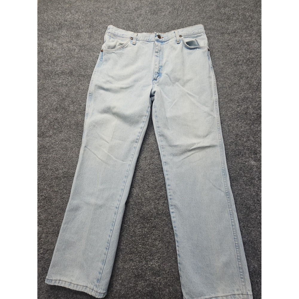 Wrangler Cowboy Jeans Mens 34x30 Blue Regular Fit Denim Light Wash